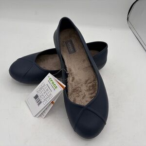 NWT Crocs Olivia II Ballet Flats Women's Size 9 Navy Blue Faux Fur Lined